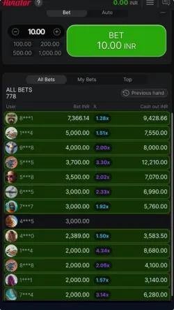 Parimatch Aviator live statistics panel